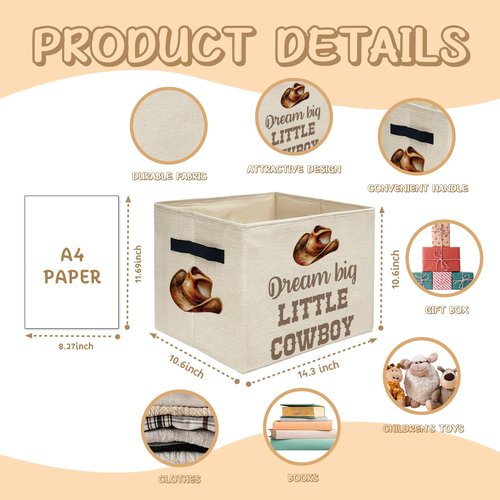 ATBWGT Western Cowboy Nursery Storage Bins Box, Toybox for Boys, Little Cowboy Western Foldable Storage Baskets Organizer for Bedroom Bathroom Boys Room Dorm Clothes Toys Books