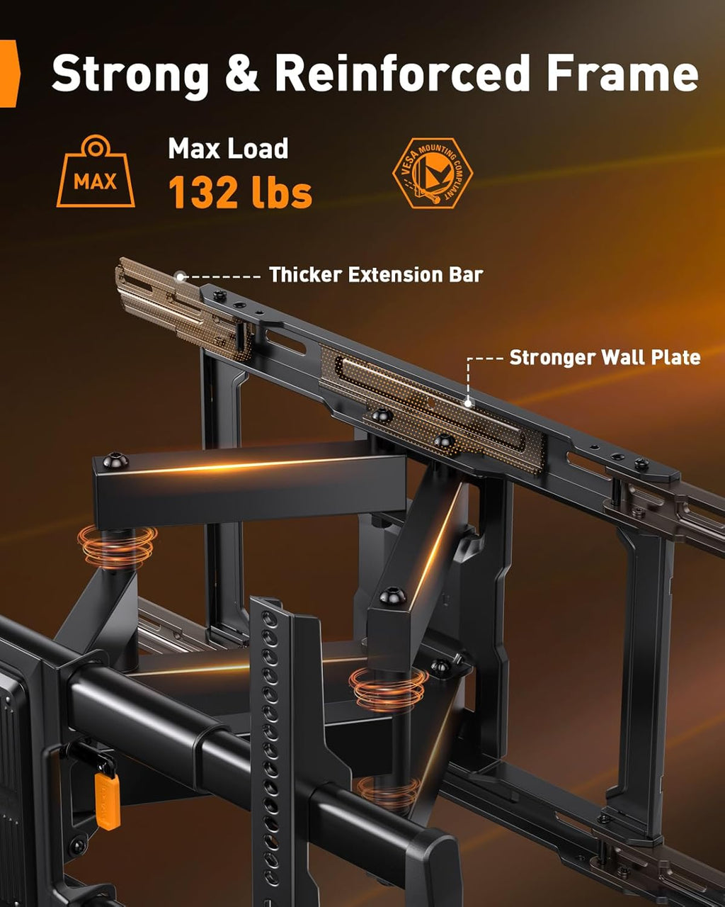 Perlegear Full Motion TV Wall Mount - Fits 42–97 Inch TVs Up to 132 lbs | Easy Setup, Swivel & Tilt