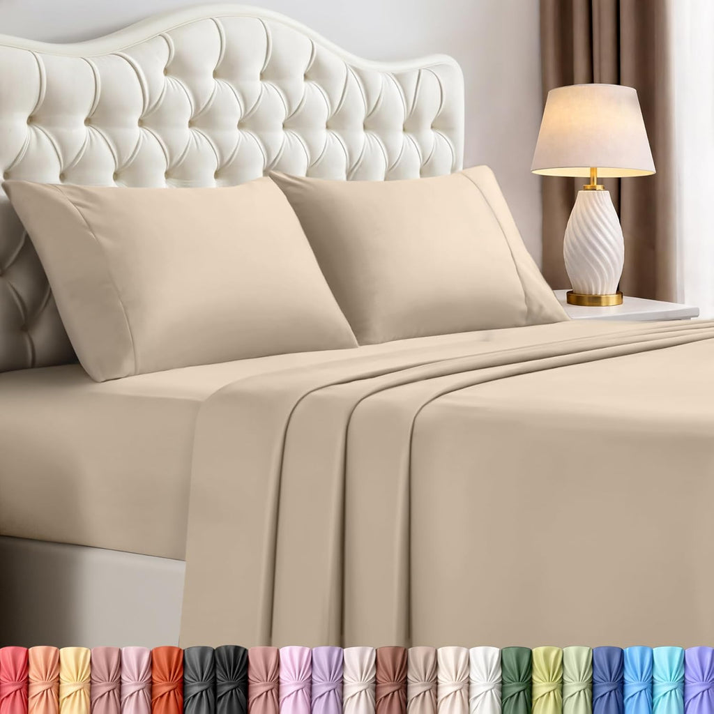 Utopia Bedding Queen Size Sheet Set - Soft, Breathable Microfiber | 4-Piece in Sand, Oeko Tex Certified