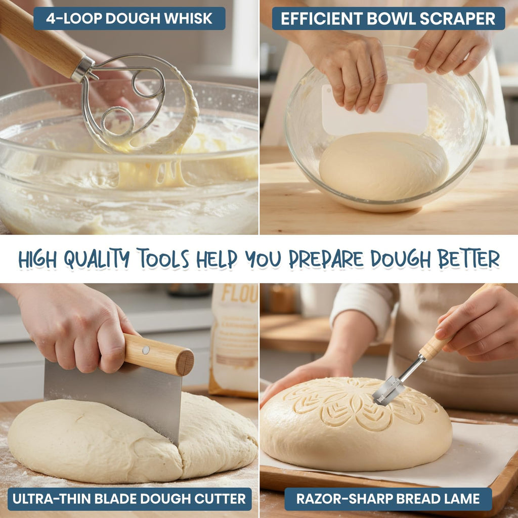 Skiennix Sourdough Starter Kit - Complete Baking Set with 24oz Starter Jar & 9'' Round Banneton Baskets