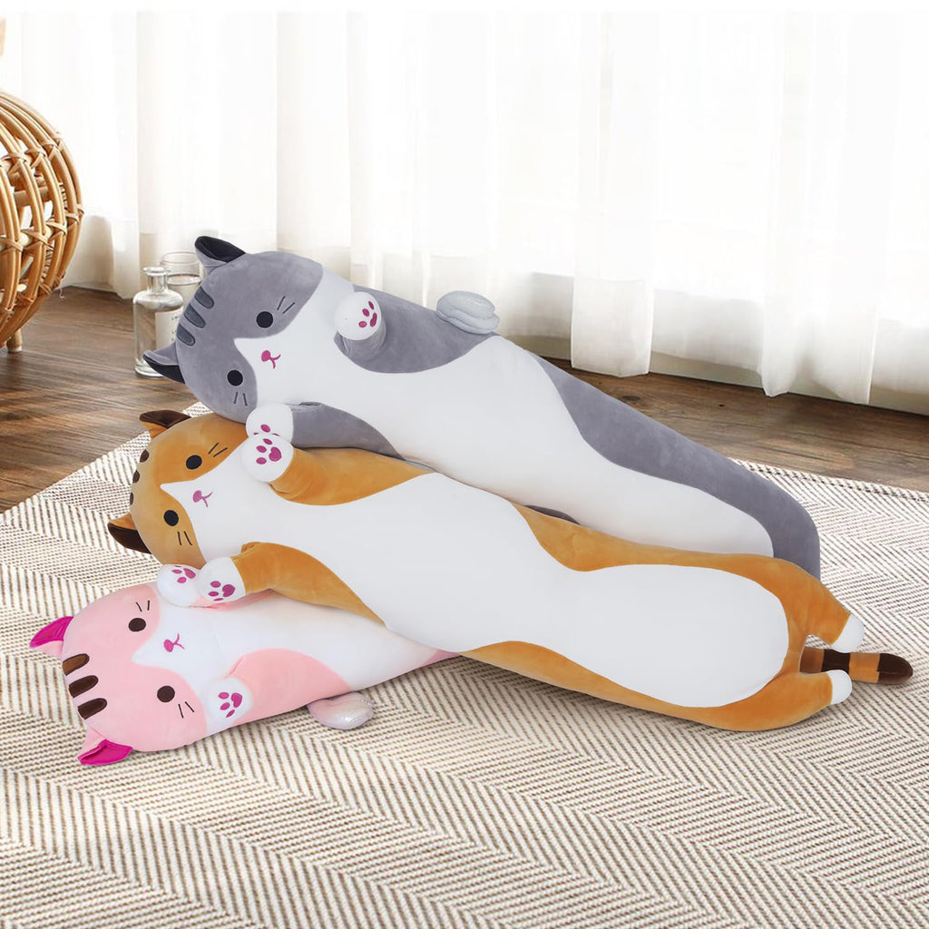 Yeqivo Soft Cat Plush Pillow, Grey Long Cat Stuffed Animals Soft Long Kitten Plushies Kawaii Cat Stuffed Plush Toy for Kids Girlfriend(50cm/19.6inch)