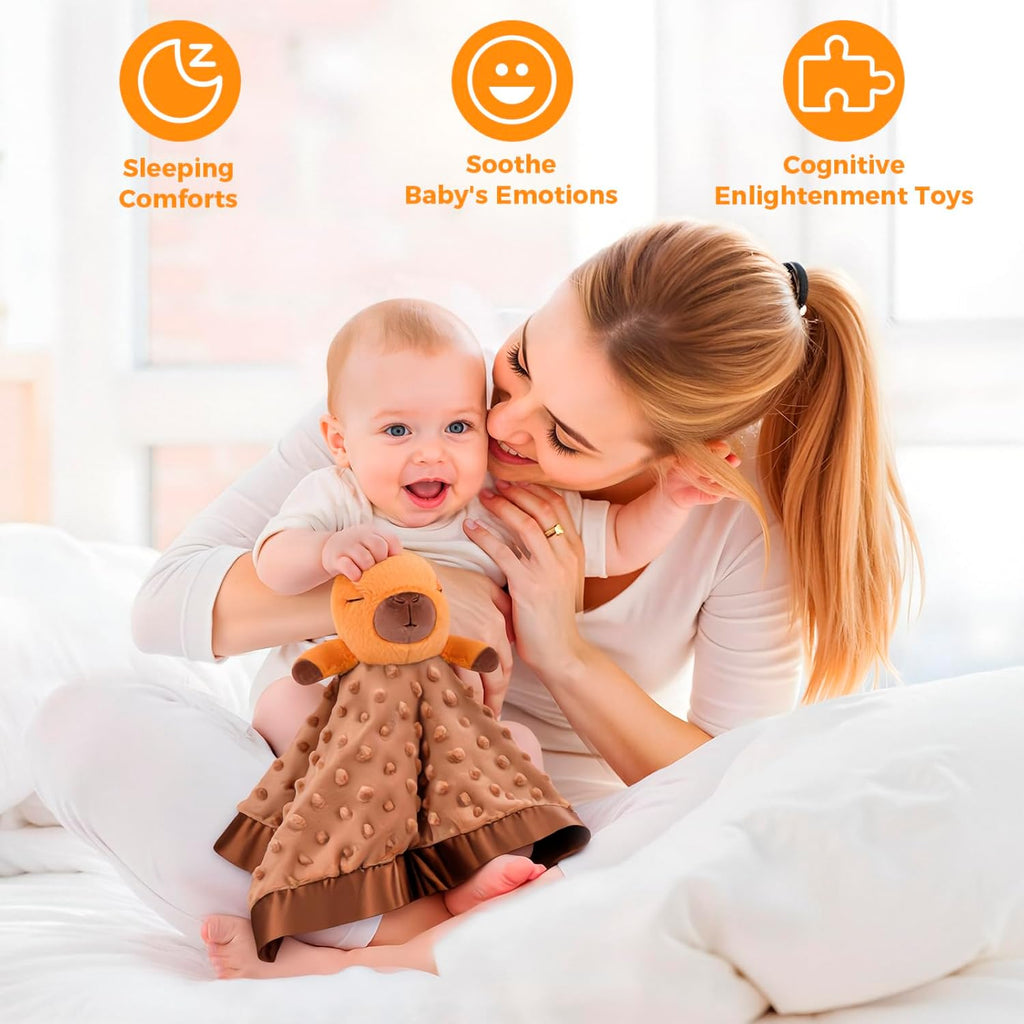 Capybara Baby Security Blanket - Soft Plush Newborn Lovey | 17"x17" Gender Neutral Gift for Infants 0-6 Months