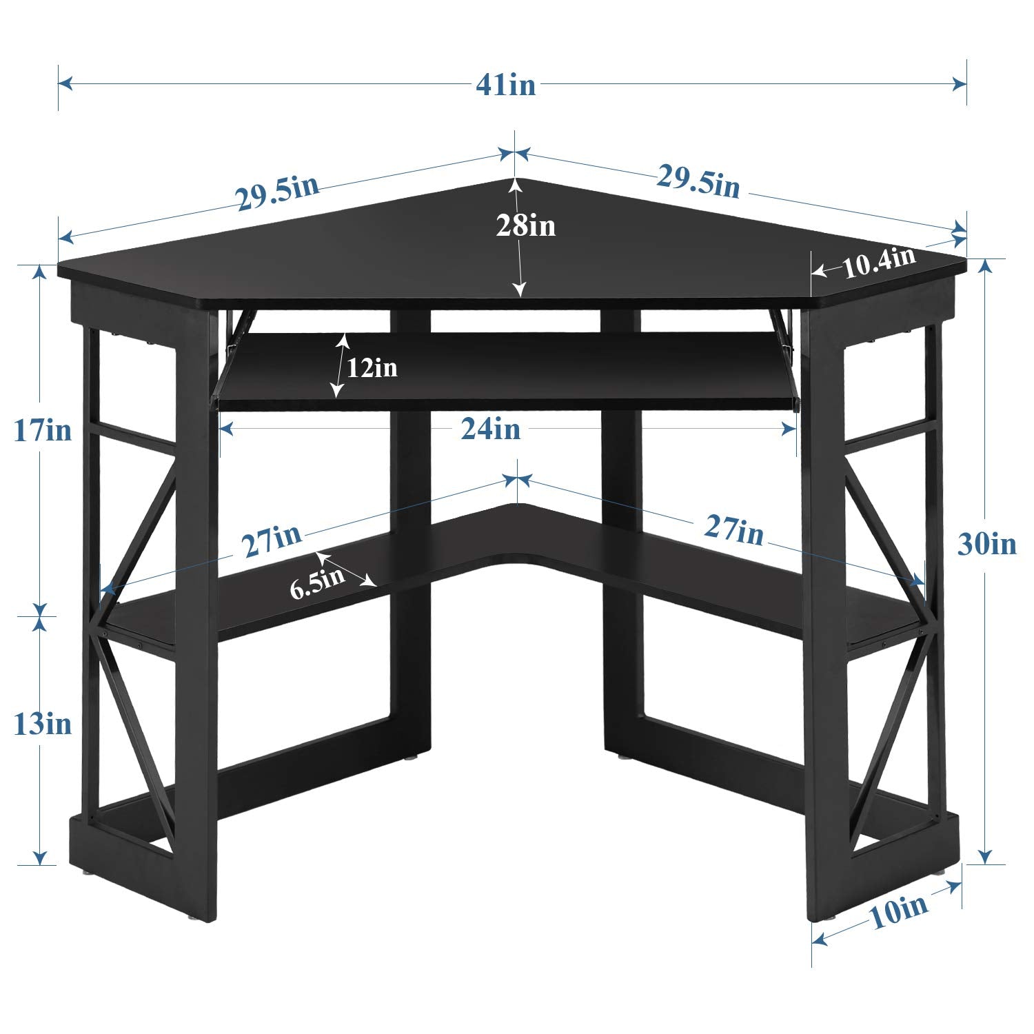 VECELO Corner Desk Computer Desk Writing Table with Smooth Keyboard Tray & Storage Shelves,Compact Home Office Triangle Table,Black