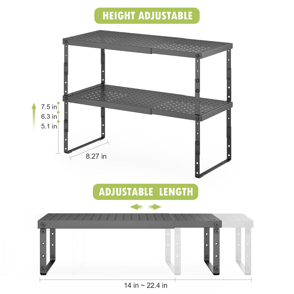 RUILALIFE Expandable Cabinet Organizer Shelf With Adjustable Height, Stackable Kitchen Countertop Organizer Rack, Adjustable Shelf Riser For Kitchen Counter, Pantry, Cupboard, Desk, Tabletop