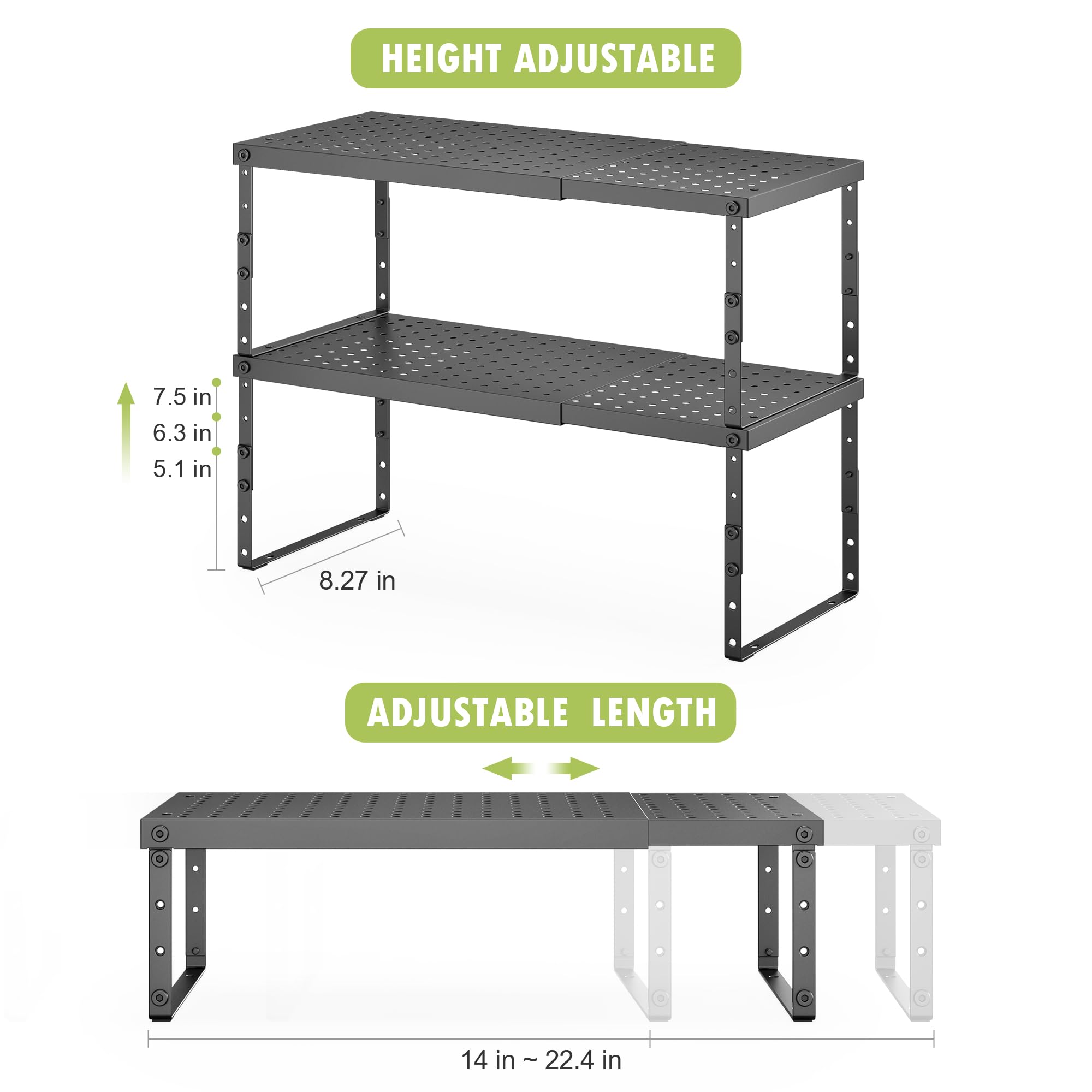 RUILALIFE Expandable Cabinet Organizer Shelf With Adjustable Height, Stackable Kitchen Countertop Organizer Rack, Adjustable Shelf Riser For Kitchen Counter, Pantry, Cupboard, Desk, Tabletop