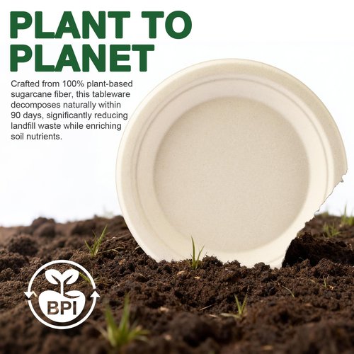 350PCS Compostable Paper Plates and Napkins Cups 10 & 7 Inch Disposable Heavy Duty Dinner Dessert Sturdy Plates and Utensils (Serve 50) Party Supplies Eco-friendly Dinnerware Set for Birthday Holiday