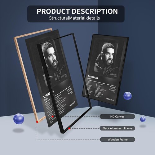 Anslivle 3-Piece Framed Canvas Drake Album Cover Posters - Black | 16x24 Inches Contemporary Music Wall Art for Home