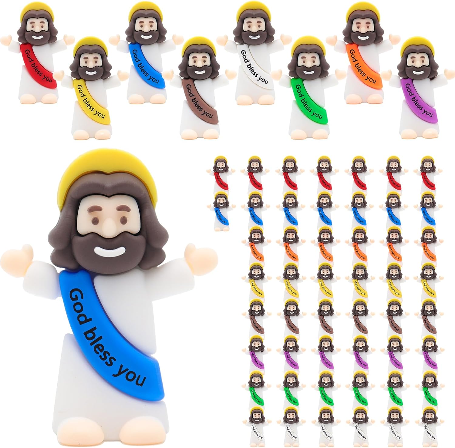 Yelakey Mini Jesus Figurines - 50pcs Classic Religious Decor for Baptism & Easter Celebrations