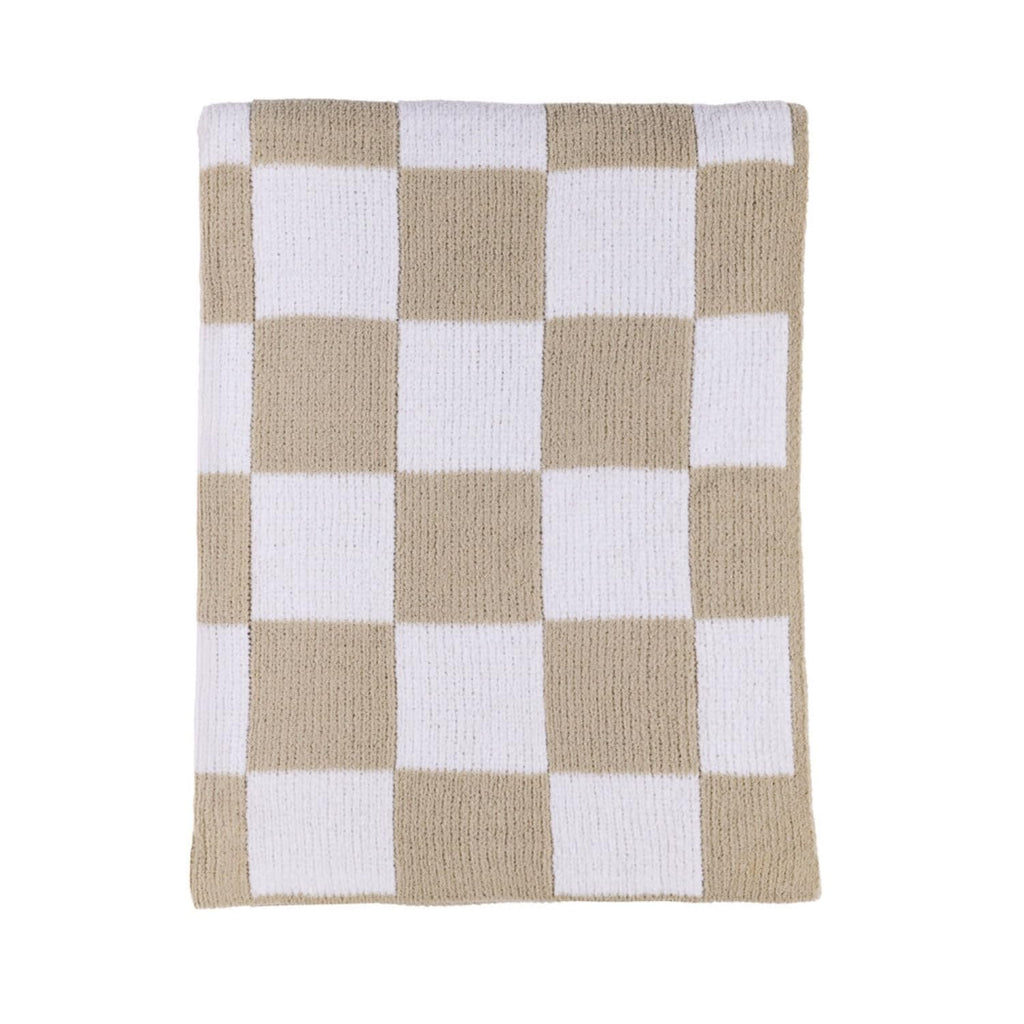 Living Textiles Taupe Check Chenille Knitted Soft Baby Blanket - Reversible Premium Cozy Fabric for Best Comfort - for Infant,Toddler,Newborn,Nursery,Boy,Girl,Throw,Crib,Stroller