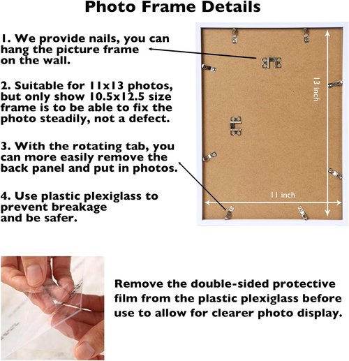 JCJMY 11x13 Picture Frame - White Wall Mount for Horizontal or Vertical Display | Shatter-Resistant Plexiglass