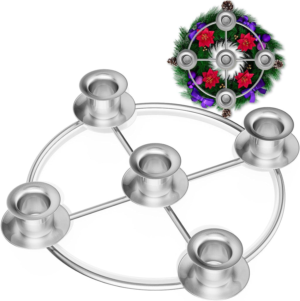 Advent Wreath | 5-Candle Holder with Decorative Rings for Tapered Candles - Silver Finish