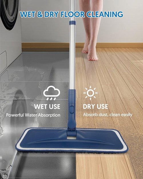 BPAWA Microfiber Mop - Versatile Wet/Dry Floor Cleaning for Hardwood, Tile & Laminate | 4 Washable Chenille Pads
