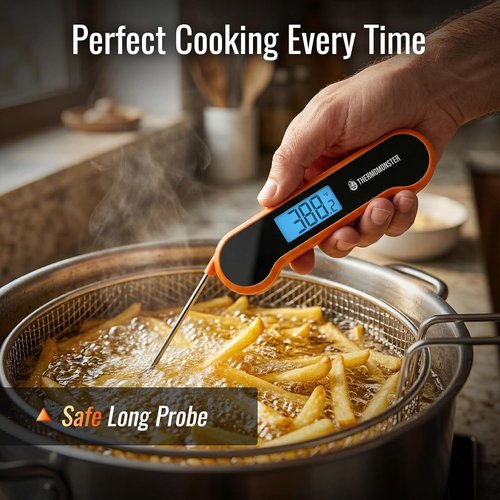 Instant Read Meat Thermometer - Skiennix Digital Kitchen Gadget with ±0.5℉ Precision | Perfect for BBQ, Oven & Candy Cooking - Orange