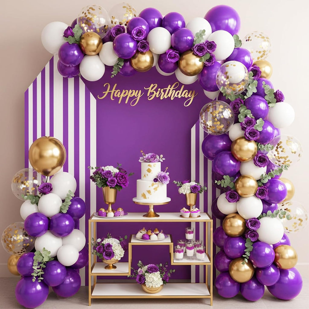 RUBFAC Dark Purple Balloons - 129-Piece Latex Balloon Garland Kit for Weddings & Parties | 5-12 Inch Sizes