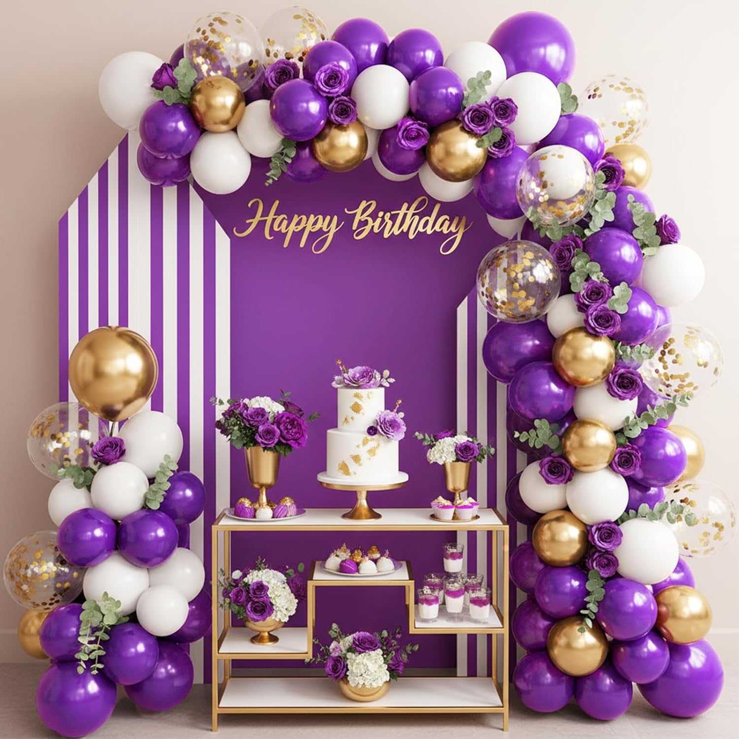 RUBFAC Dark Purple Balloons - 129-Piece Latex Balloon Garland Kit for Weddings & Parties | 5-12 Inch Sizes