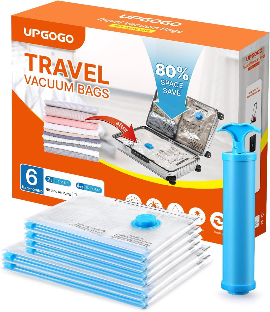 UPGOGO Vacuum Storage Bags - Space-Saving Travel Bags for Clothing & Blankets | 6-Pack Combo