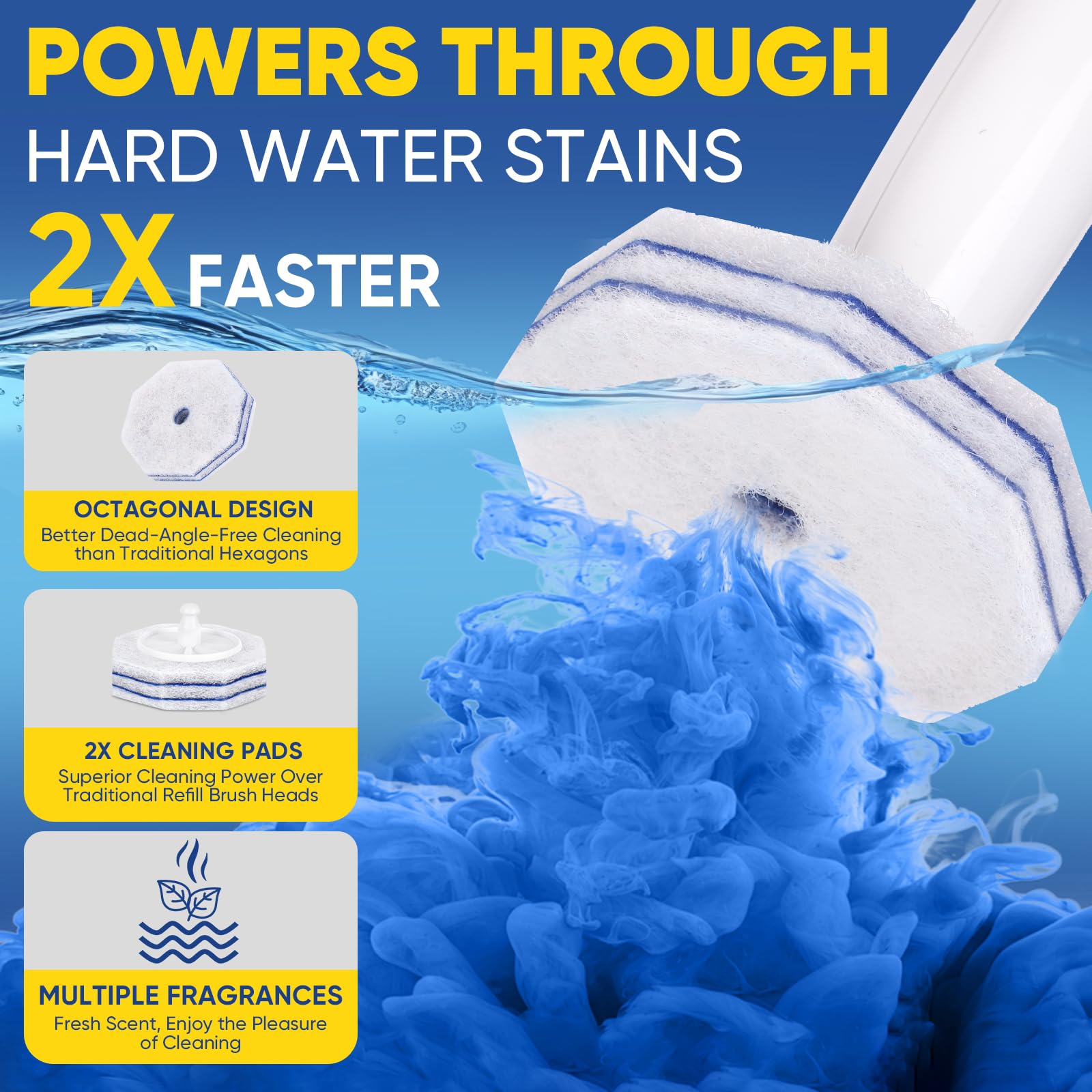 HHXI 60Ct Aromative Toilet Brush Refills, Toilet Bowl Cleaner Refills, Double-Layer Cleaning Pads Added, Disposable Refill Heads for Toilet Bowl Cleaner Wands, Bulk （Patented）