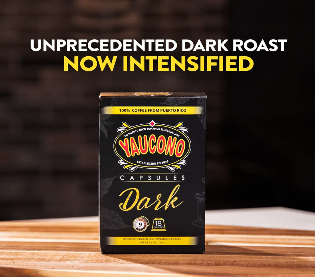 Yaucono Espresso Capsules, Dark Roast, 100 Percent Coffee from Puerto Rico Compatible with Nespresso Machines, 18 Count (Pack of 1)