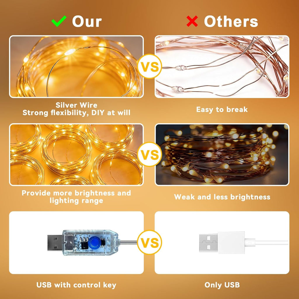 Skiennix 300LED Fairy Curtain Lights - Dimmable Twinkle Lights with Remote & Timer | 9.8ft x 9.8ft, Warm White