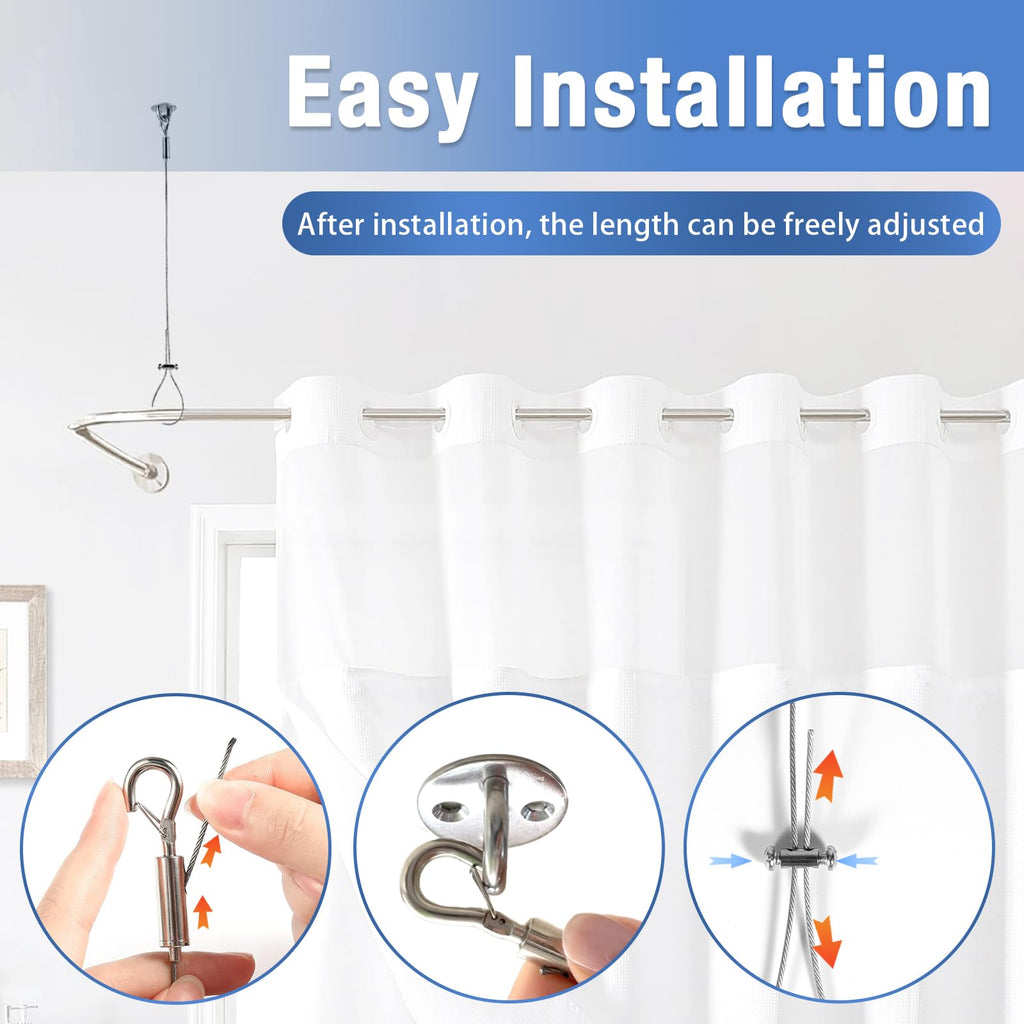 2 Packs Ceiling Support for Closet Rod, Prevents Sagging, 60'' Adjustable Closet Rod Support Bracket, Stainless Steel Ceiling Support Assembly, Heavy Duty Wardrobe Pipe Bracket Rod Holder