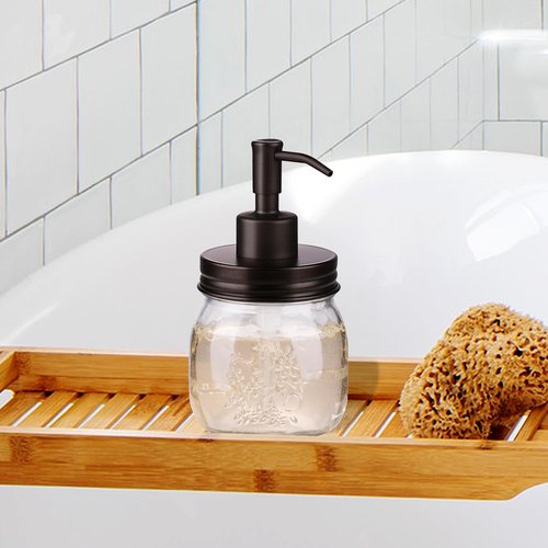 Amolliar 10 OZ Mason Jar Liquid Soap Dispenser, Stainless Steel Pump & Lid, Cute Farmhouse Decor for Kitchen, Bathroom, Refillable Hand Soap Dispenser, Lotion Soap Dispenser, Dish Soap, Bronze 1 Pack