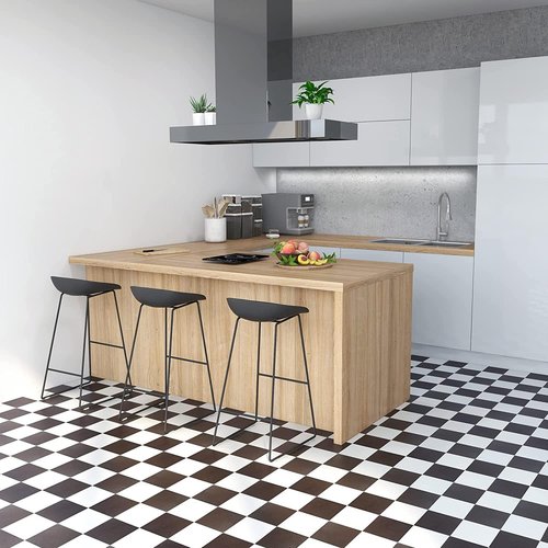 Achim Home Decor Nexus Self-Adhesive Vinyl Floor Tiles - 12" x 12", Black/White Pattern, Easy Peel & Stick DIY Flooring