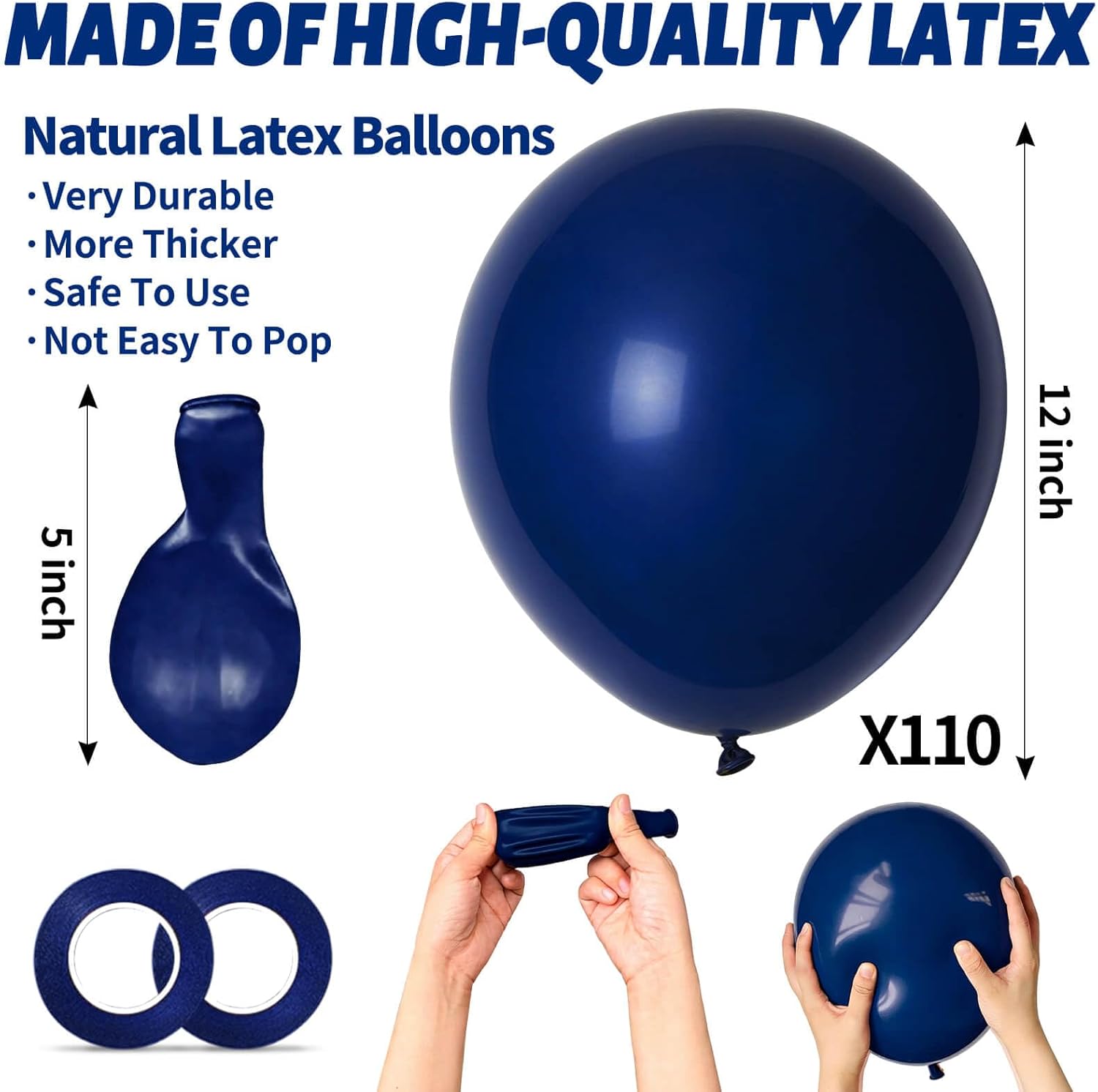 Skiennix Navy Blue Balloons - 12 Inch Latex Balloons for Birthday Parties & Baby Showers | 110 Pack