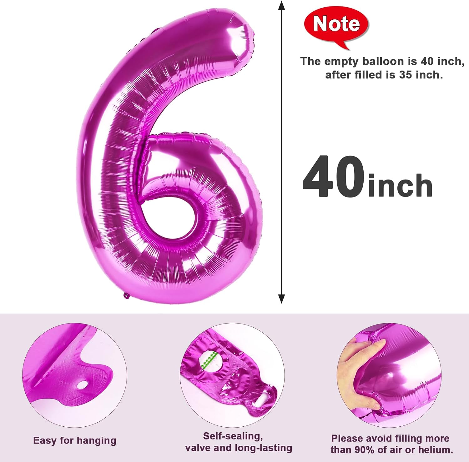 Number 6 Balloon - 40 Inch Rose Purple Birthday Decoration for Boys & Girls | Perfect for 6th Birthday Celebrations