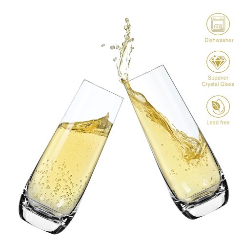 FrutPunch Champagne Glasses, Stemless Champagne Flutes Set of 2, 8OZ Champagne Flutes, Crystal Glasses, Cocktail Glass Set, Perfect for Weddings,Anniversaries, Family Gatherings (2)