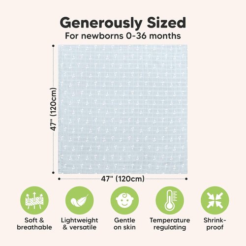 Bloom Organic Muslin Swaddle Blankets - Soft & Breathable 4-Pack for Newborns | Perfect Baby Gift