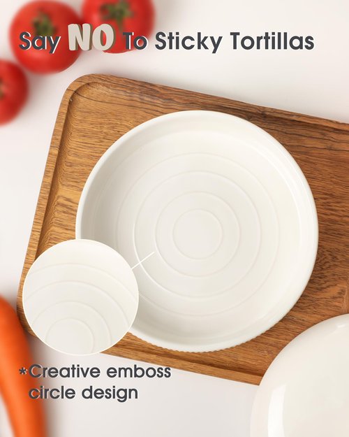FE Ceramic Tortilla Warmer,Lace Emboss 8.8 Inch Tortilla Holder with Lid for Taco Tuesday, Mexican Night and Party,Taco Bread Pancake,Tortilleros Para Las Tortillas Caliente (Bright White)