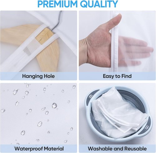 BALEINE 40'' Translucent Garment Bags - 6 Pack PEVA Dress Storage Bags for Closet (White)