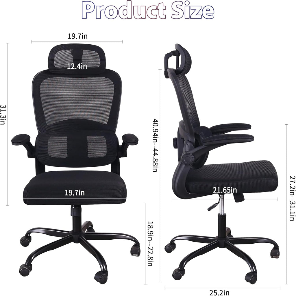 Skiennix Ergonomic Office Chair - High Back Mesh Design with Adjustable Lumbar Support | Rolling Swivel Task Chair