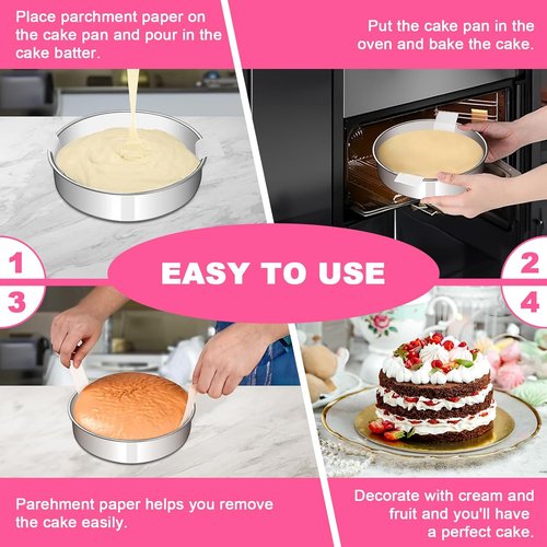 EWFEN 8-Inch Stainless Steel Cake Pan Set - Non-Toxic, Leak-Proof & Dishwasher Safe | Perfect for Layer Cakes