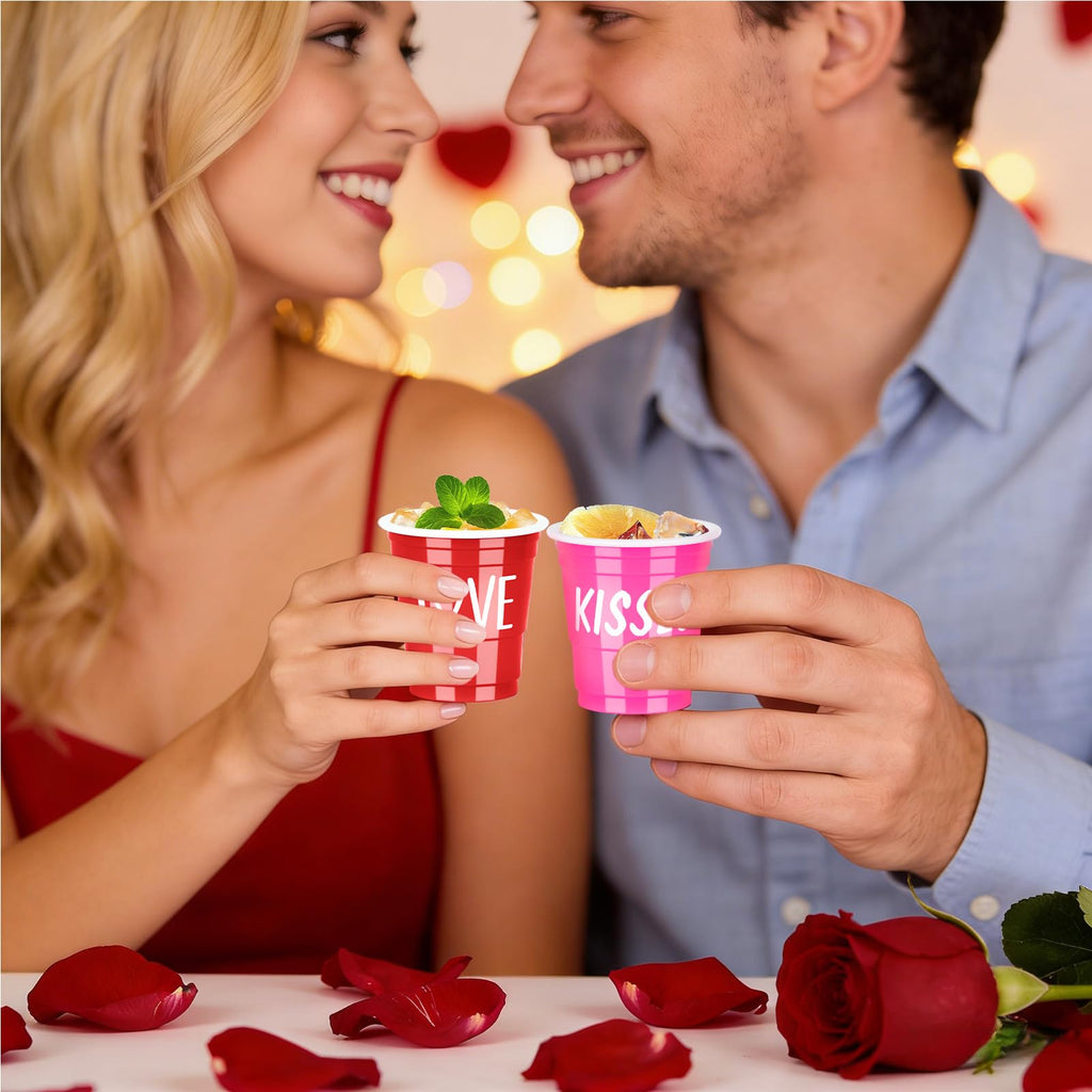 Pineburg Mother's Day Shot Glasses 100 Pack 2oz Red Pink White Cups with Heart XOXO Design for Mom's Day Party, Brunch, Celebration & Gifts