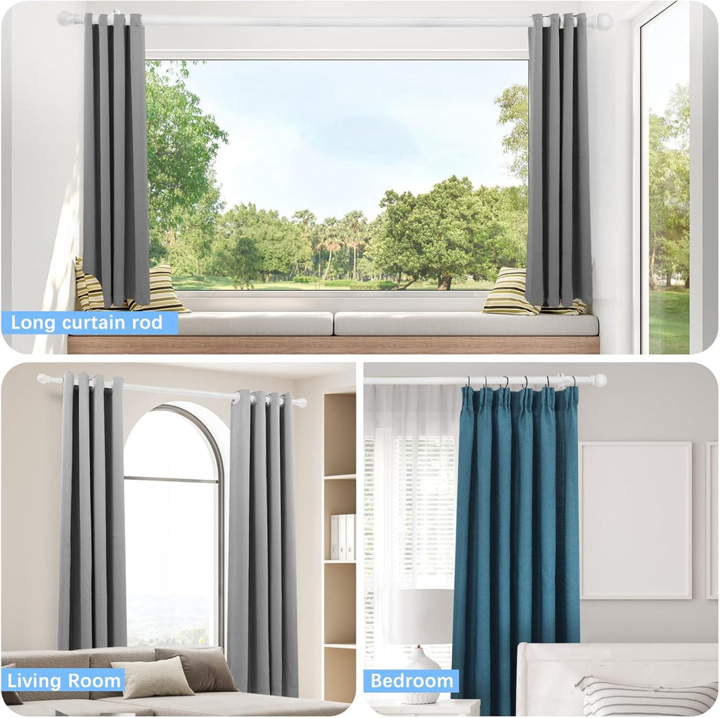 Max Adjustable Curtain Rods by [Brand Name] | 16 to 48 Inches | 1" Diameter with Round Finials - White