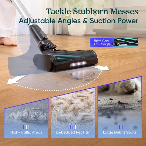 LEVOIT Cordless Vacuum Cleaner - Powerful Suction with HEPA Filter & Anti-Tangle Brush | 70 Min Runtime, Lightweight for Carpet & Hard Floors