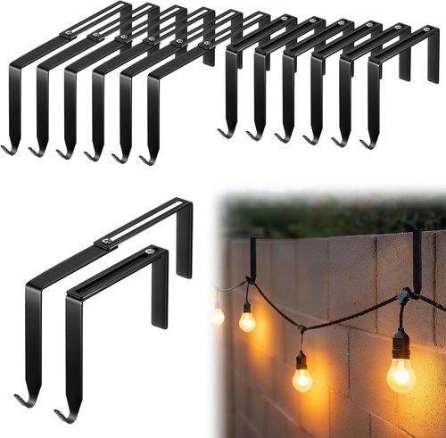 Frienda Adjustable Outdoor Light String Hooks - 12 Pcs for 3.2-6 Inch Concrete Walls & Fences | No Drill, Black