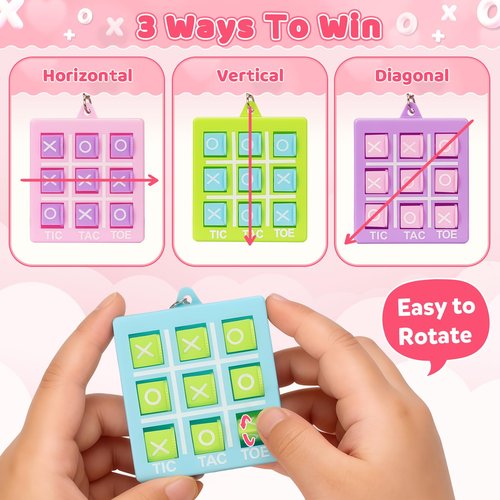 IJIGU Valentines Day Cards for Kids School, 24 Pcs Tic-Tac-Toe Keychains with Valentines' Cards, Valentines Day Exchange Gifts for Kids, Ideal Classroom Prize & Party Favors Supply