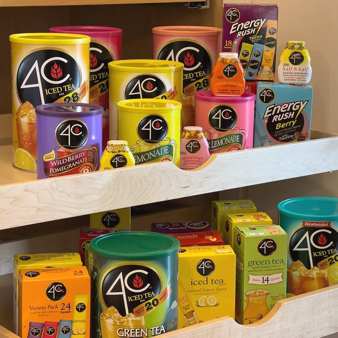 4C Powdered Drink Mix Cannisters, Decaffeinated Iced Tea 3 Pack, 20 Quarts, Family Sized Cannister, Thirst Quenching & Refreshing Flavors