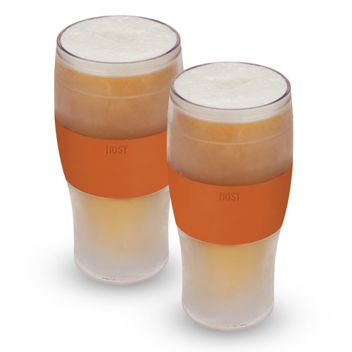 Host FREEZE Beer Glasses, Frozen Brew Mugs, Freezable Pint Glass Set, Insulated Beer Glass to Keep Your Drinks Cold, Double Walled Insulated Glasses, Gift for Dad, 16oz, Set of 2, Burnt Orange