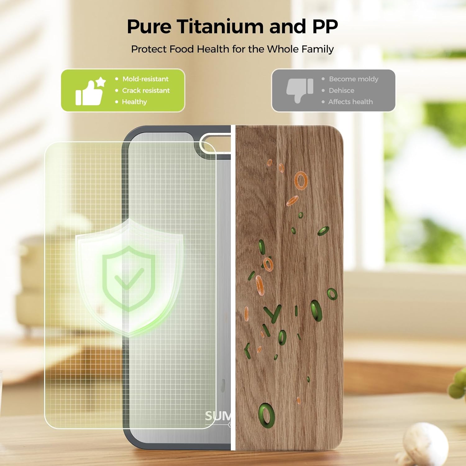 Titanium Cutting Board - Double-Sided Food Grade Pure Titanium | Easy to Clean, Large Size 18”x12.5”