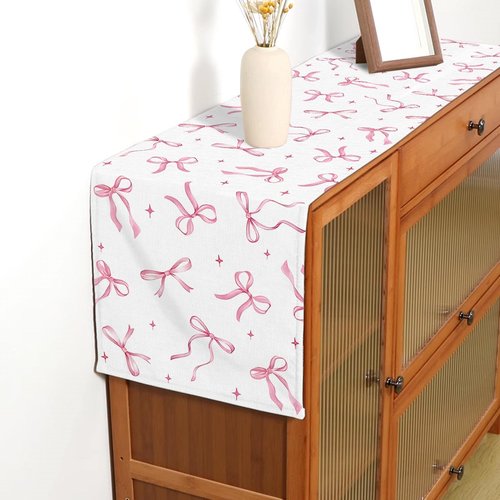Buxiuer Pink Bow Party Table Runner Valentine's Day Coquette Girls Birthday Party Decoration Tea Wedding Baby Shower Dining Room Home Kitchen Table Decor (Pink, 13" x 72")