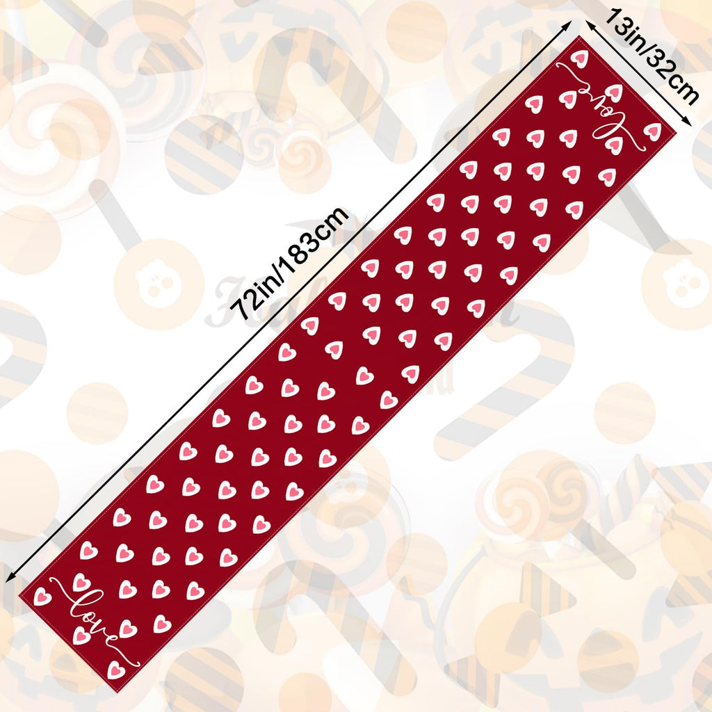 Valentine's Day Table Runner Linen Red Love Heart Table Runner Love Cloth Dresser Scarves for Valentines Holiday Home Kitchen Dining Style Table Decoration (13*72 Inch)