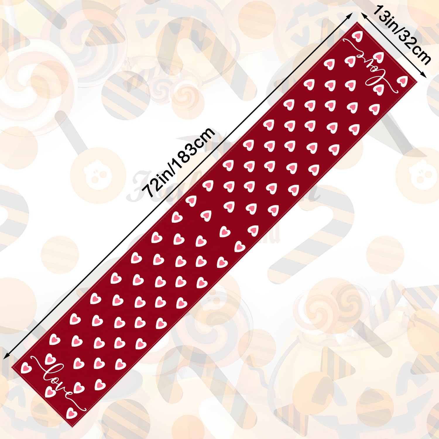 Valentine's Day Table Runner Linen Red Love Heart Table Runner Love Cloth Dresser Scarves for Valentines Holiday Home Kitchen Dining Style Table Decoration (13*72 Inch)
