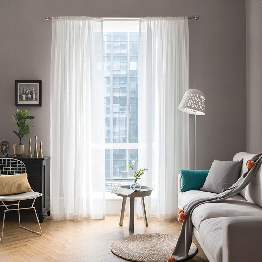 MIULEE Solid Color White Sheer Window Curtains - Elegant Voile Drapes for Bedroom & Living Room | 54 x 84 Inches