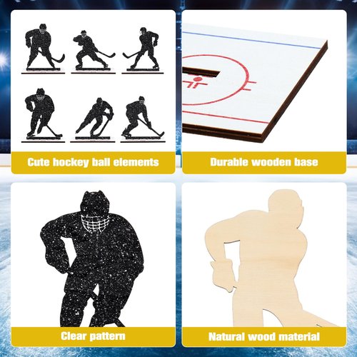 Beeveer 6 Pcs Hockey Party Table Decoration Wooden Sports Table Sign Glitter Ice Hockey Players Silhouette Centerpieces Ice Puck Tiered Tray Decor for Fans Club Sport Birthday Tailgate Party Supplies