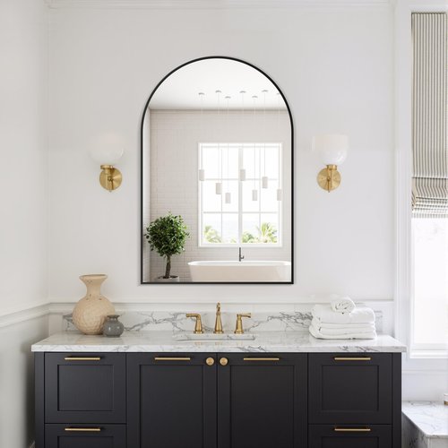Delma Arched Bathroom Mirror, 24"x36" Wall Mounted Vanity Mirror for Bedroom, Living Room and Entryway, Black