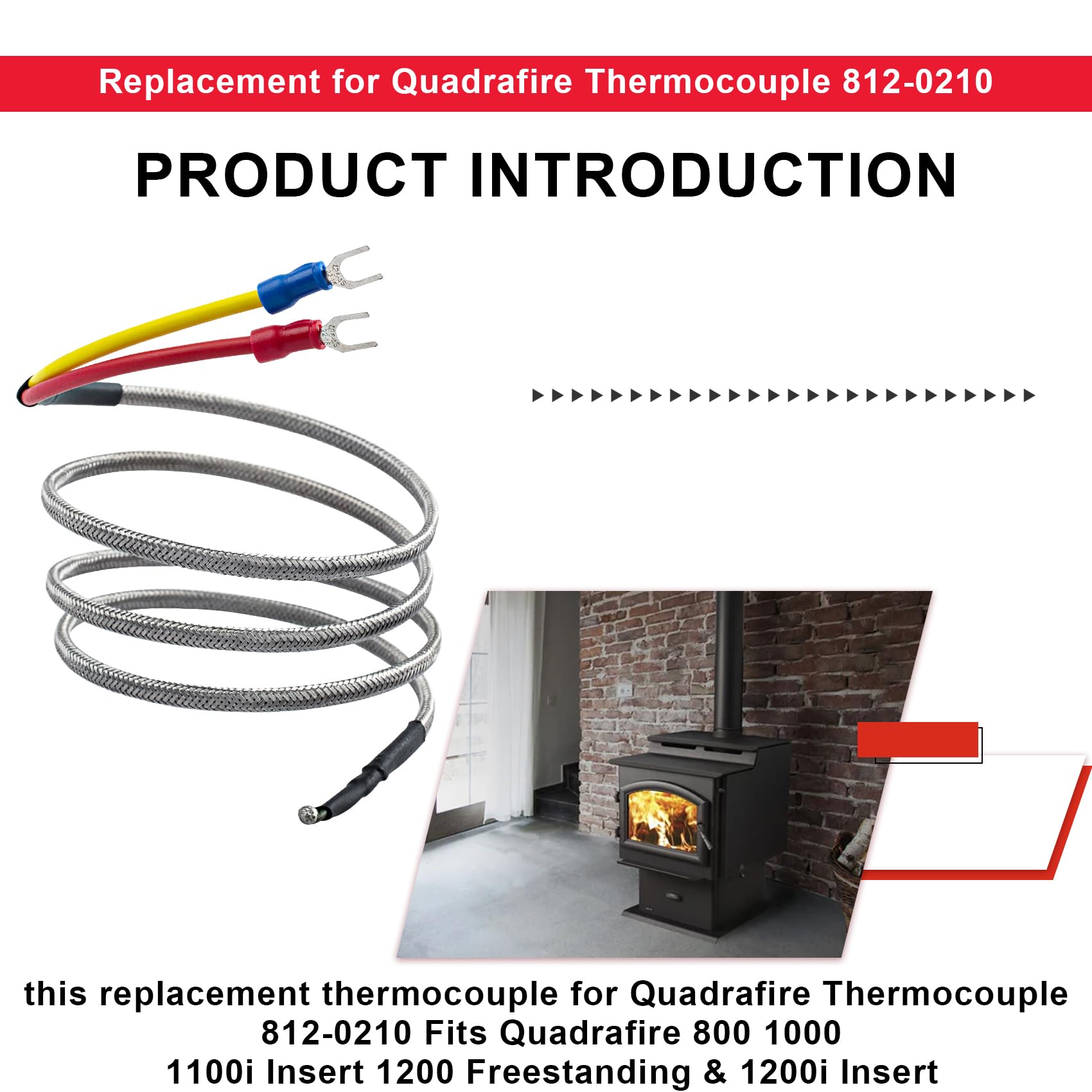 812-0210 Thermocouple Replacement for Quadrafire pellet stove parts, Fits for Quadrafire 800, 1000, 1100i Insert, 1200 Freestanding & 1200i Insert parts, for Quadrafire pellet stove replacement parts