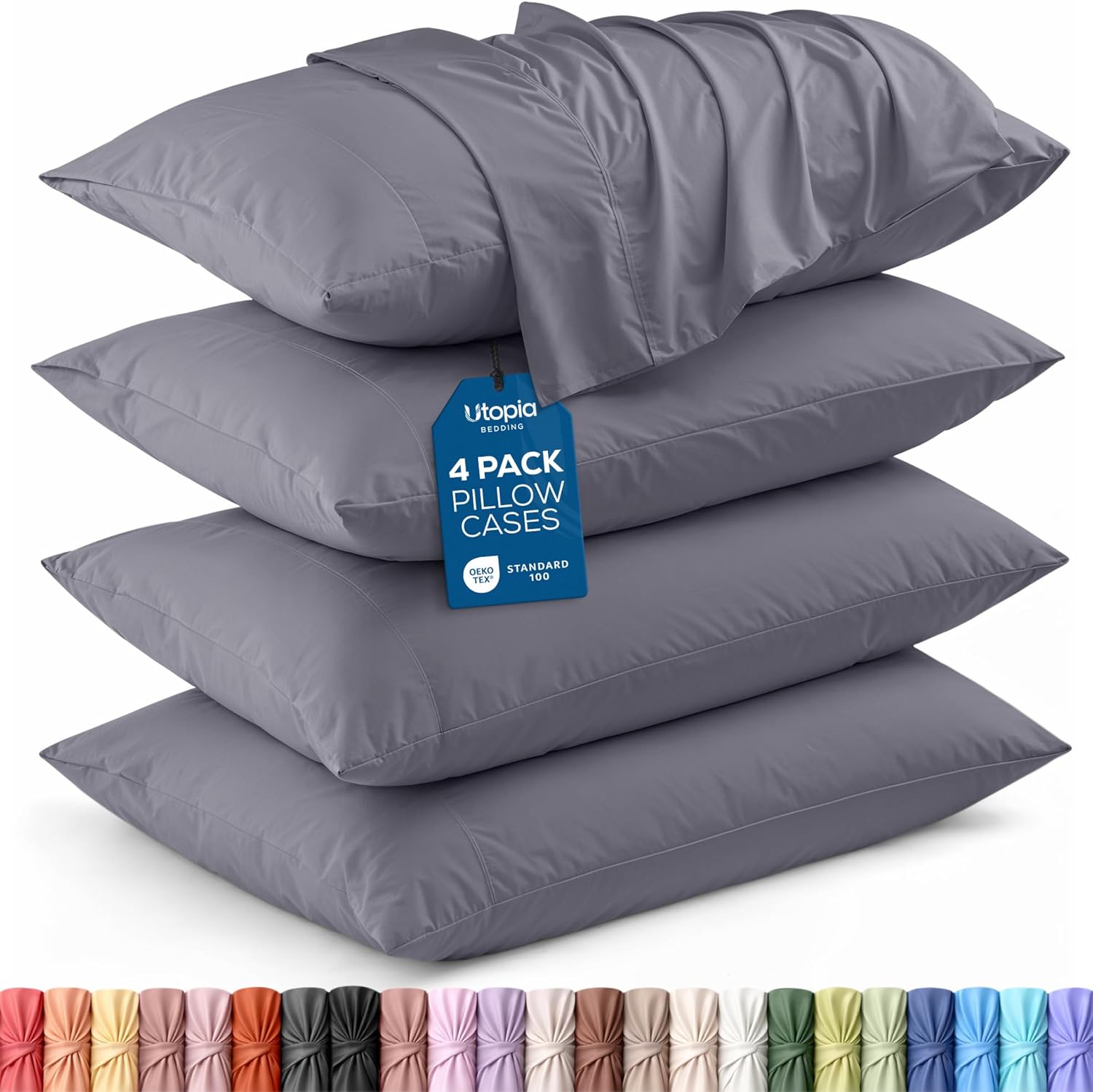 Utopia Bedding Standard Pillow Cases - Soft Brushed Microfiber - 4 Pack, 20x26 Inches, Grey